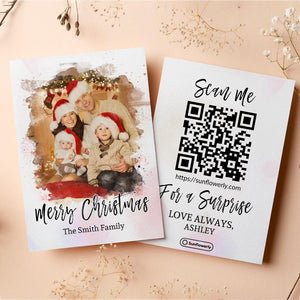 Merry Christmas Photo Upload Watercolor Effect - Personalized QR Greeting Card