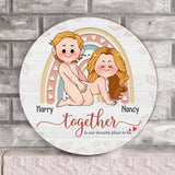 Together Is Our Favorite Place To Be - Personalized Couple Round Wood Sign