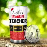 Santa's Favorite Teacher Faux Glitter Print Teacher Tumbler 0622