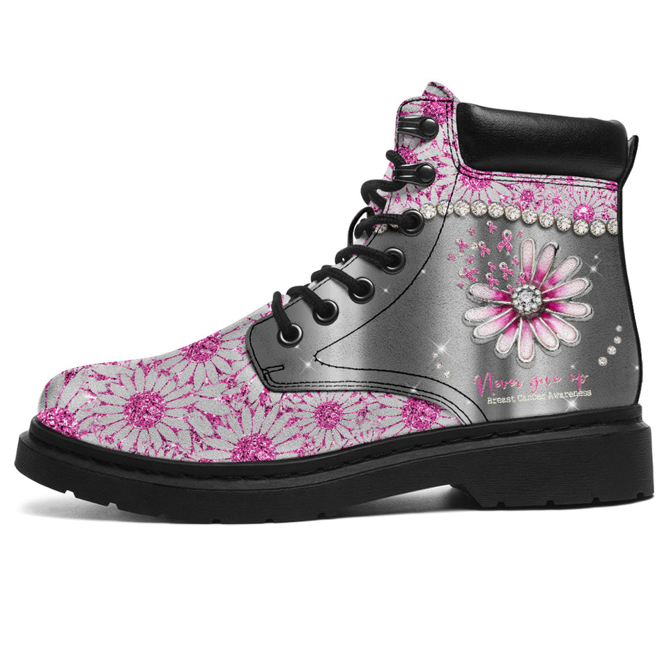 Never Give Up Breast Cancer Awareness All Season Boots 0622