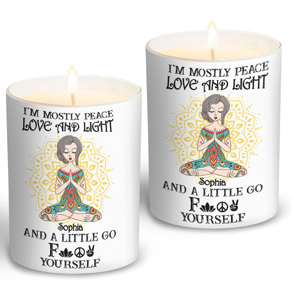 I’m Mostly Peace Love And Light - Personalized Yoga Candle With Wooden Lid