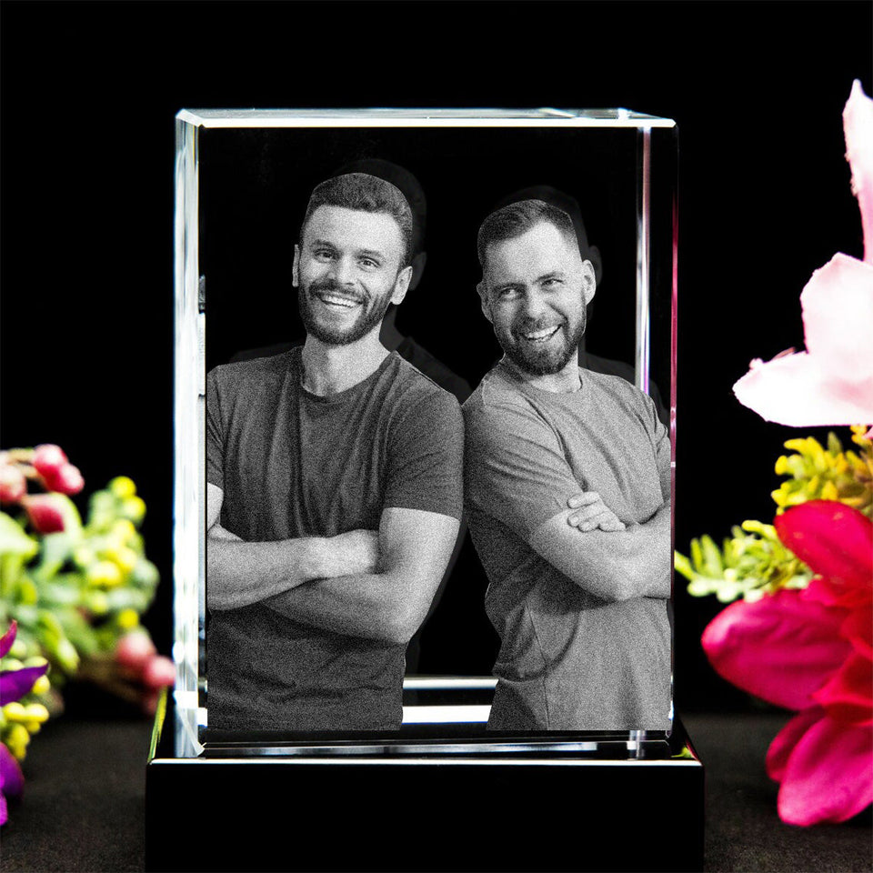 Custom Photo - Personalized Uncle Laser Engraving 3D Cuboid Shaped Crystal Lamp