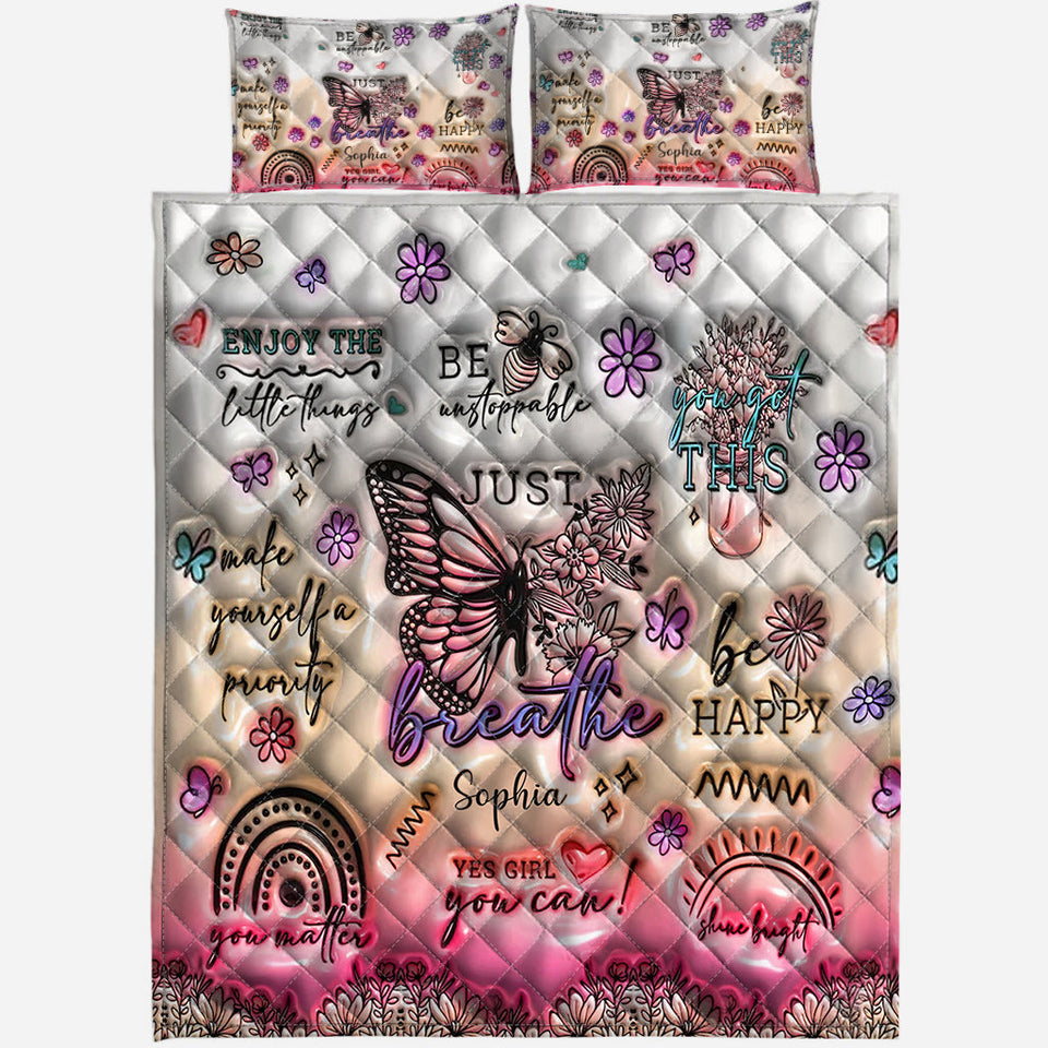 Positive Affirmations Butterfly - Personalized Butterfly Quilt Set