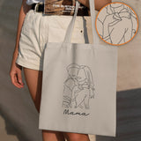 Custom Photo Line Art - Personalized Step Mom Embroidered Tote Bag