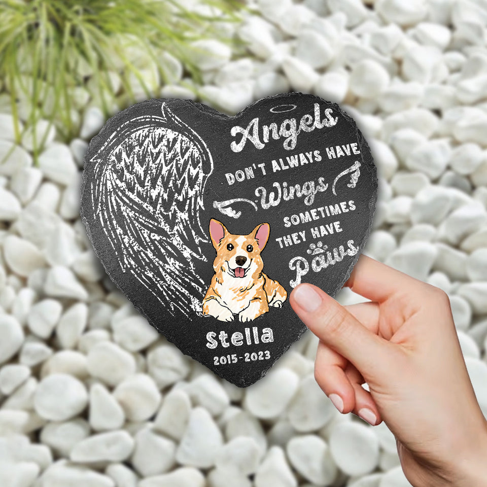 Angel Don't Always Have Wings - Personalized Dog Heart Shaped Stone