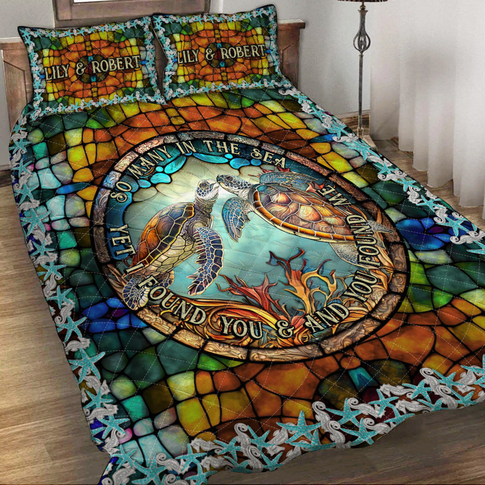So Many In The Sea - Personalized Turtle Quilt Set