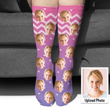 Custom Face Purple Pattern - Personalized Mother Socks