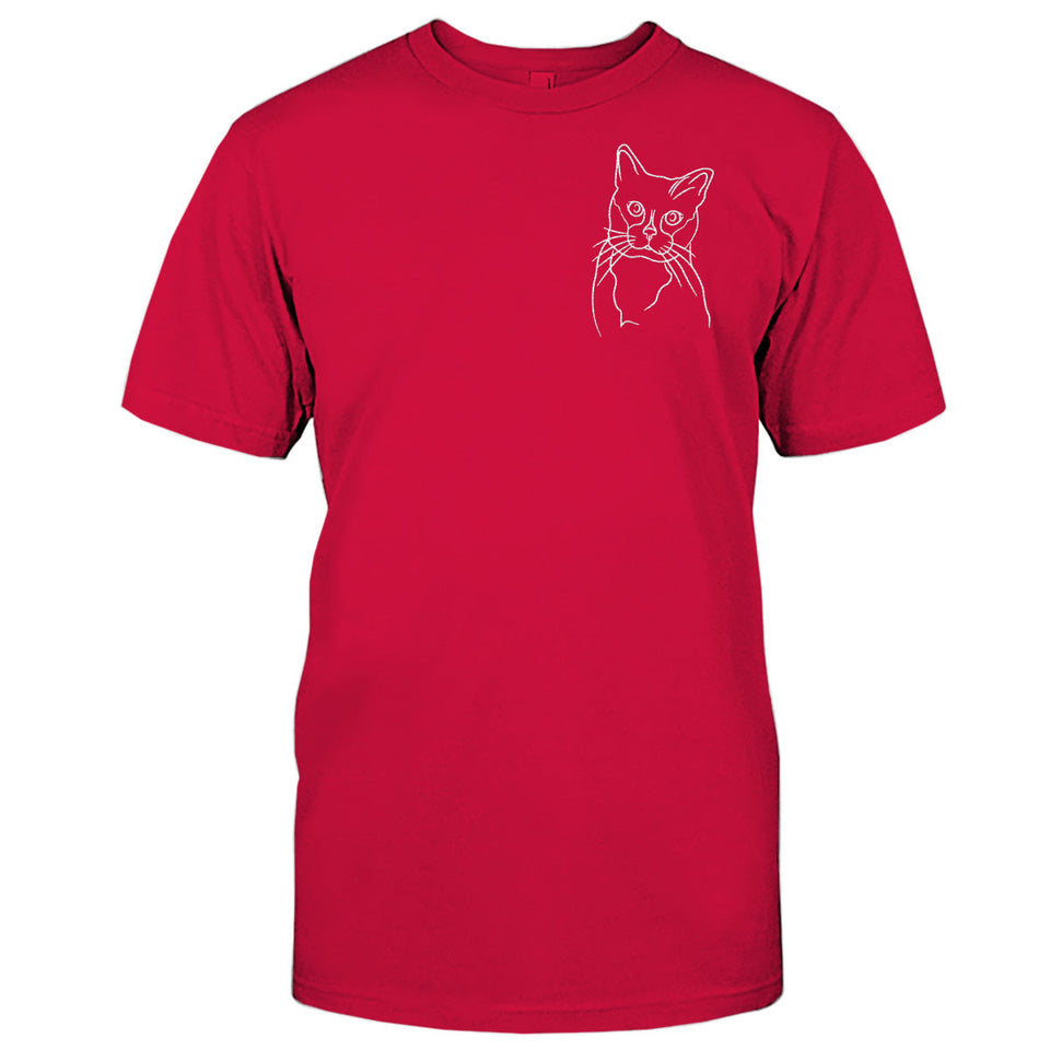 Custom Line Art - Personalized Cat Embroidered T-shirt