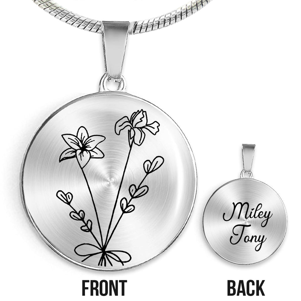 Birthday Flower - Gift for mom, wife,girlfriend, grandma - Personalized Round Pendant Necklace