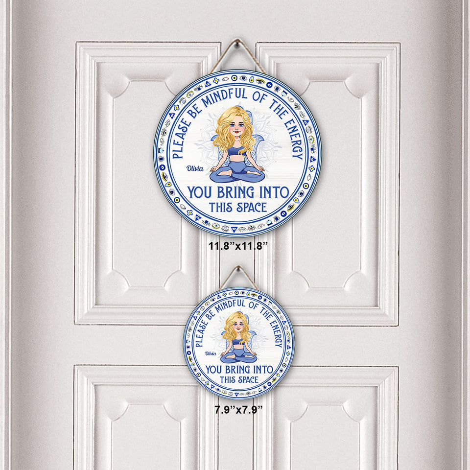 Please Be Mindful - Personalized Yoga Round Wood Sign