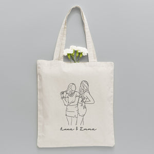Custom Photo Line Art - Personalized Daughter Embroidered Tote Bag