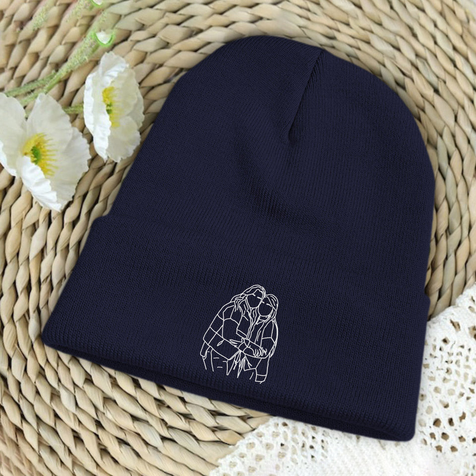 Custom Photo - Personalized Sibling Embroidered Beanie