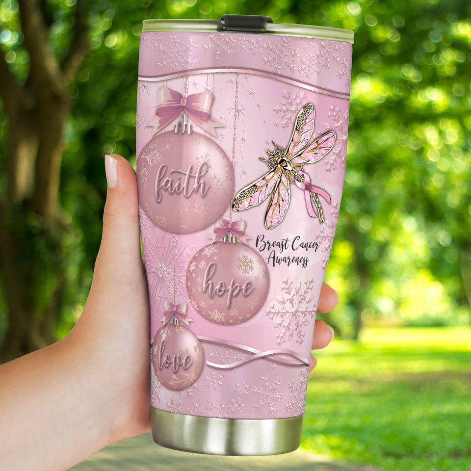Gobelet isotherme Faith Hope Love - Sensibilisation au cancer du sein avec motif métallique imprimé 0622