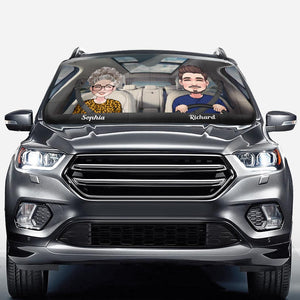 Adventure Awaits - Husband And Wife gift for wife, husband, girlfriend, boyfriend, mom, dad - Personalized Car Sunshade