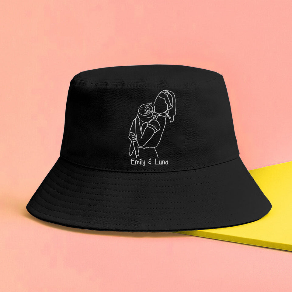 Custom Photo - Personalized Cat Embroidered Bucket Hat