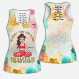I'm Mostly Peace Love And Light - Personalized Yoga Hollow Tank Top and Leggings