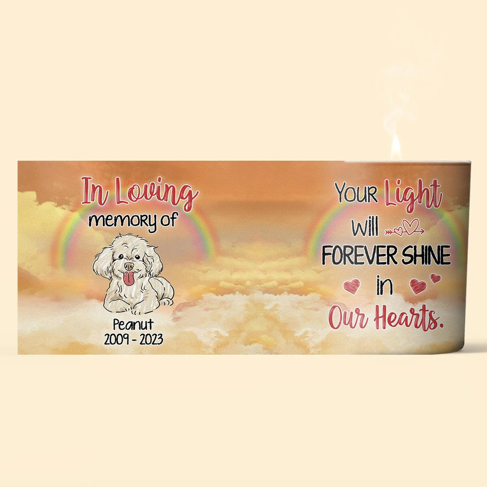 Your Light Shine In Our Hearts - Personalized Dog Candle With Wooden Lid