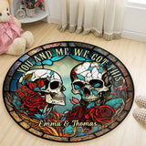 Skull Couple - Personalized Skull Round Rug