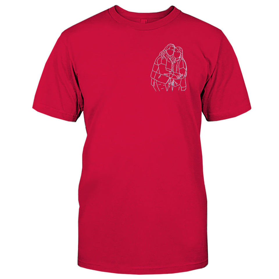 Custom Line Art - Personalized Sibling Embroidered T-shirt