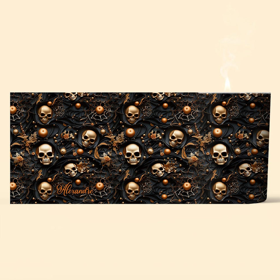 Gold Skull - Personalized Skull Candle With Wooden Lid