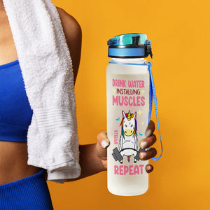 Drink Water Install Muscles Repeat - Personalized Fitness Water Tracker Bottle