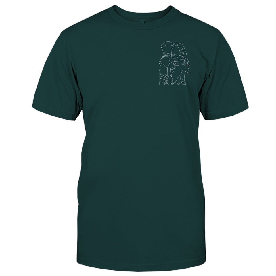 Custom Line Art - Personalized Aunt Embroidered T-shirt