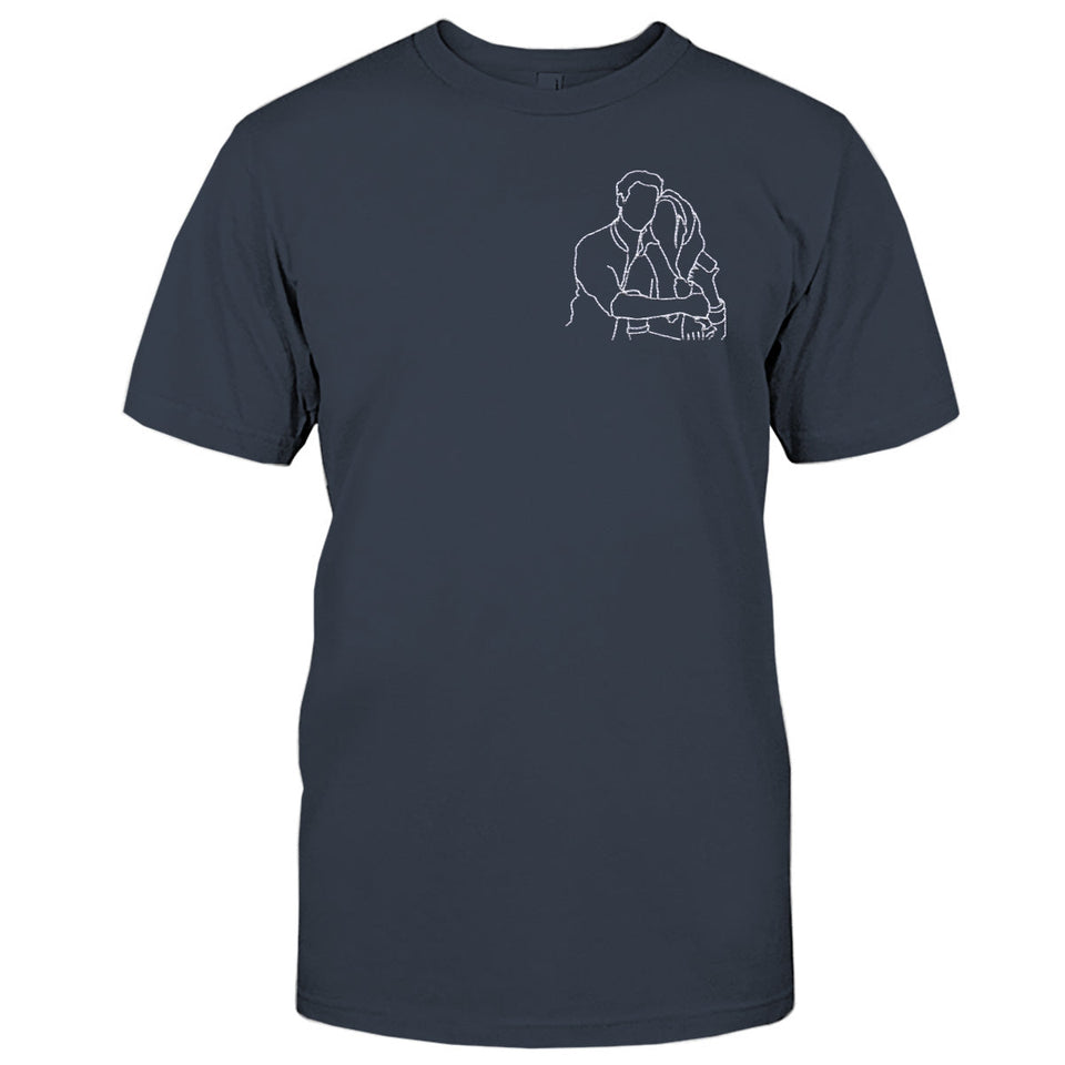 Custom Line Art - Personalized Couple Embroidered T-shirt