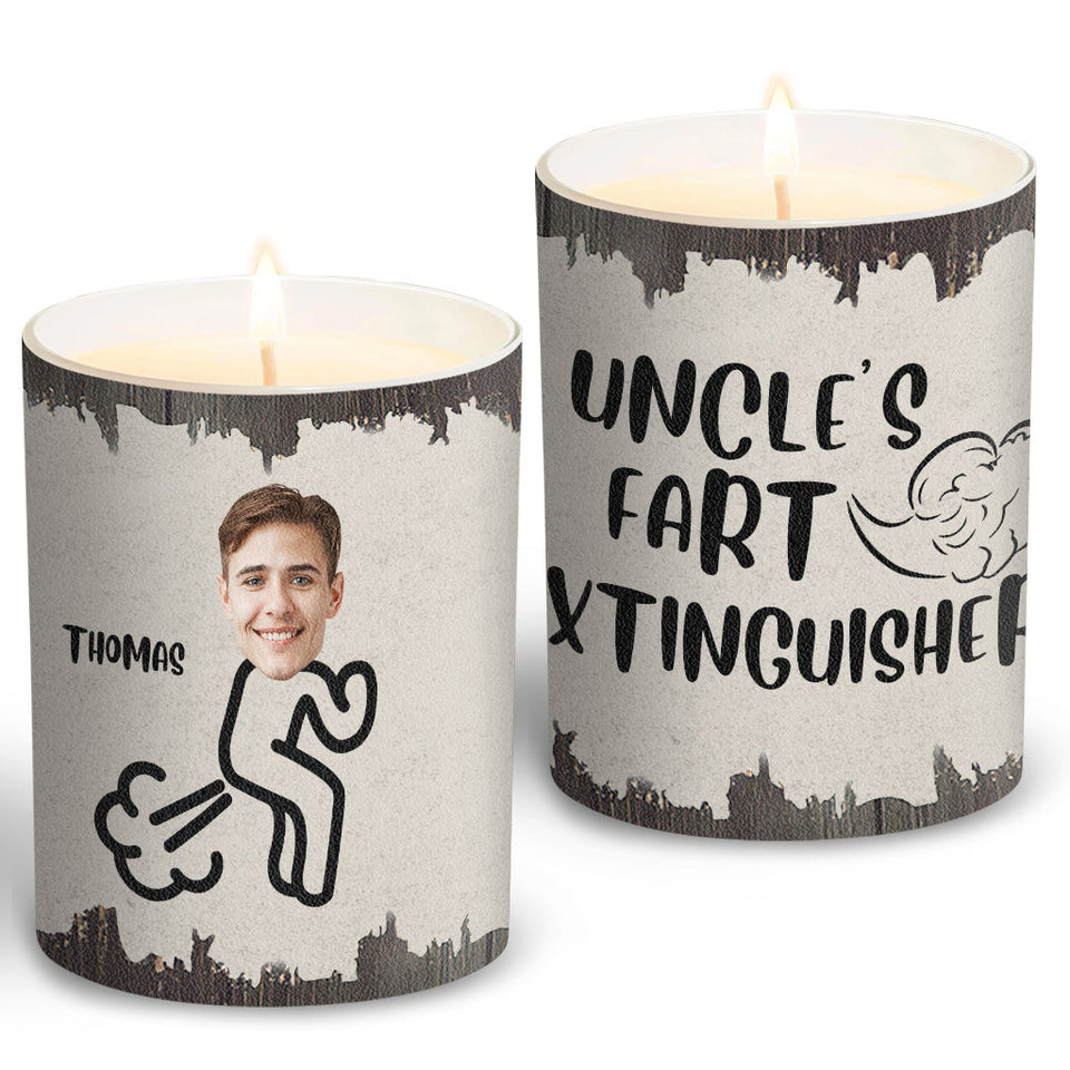 Fart Extinguisher - Gift for dad, grandma, grandpa, mom, uncle, aunt, son, daughter, brother, sister, granddaughter, grandson, husband, wife, boyfriend, girlfriend, friend - Personalized Candle With Wooden Lid