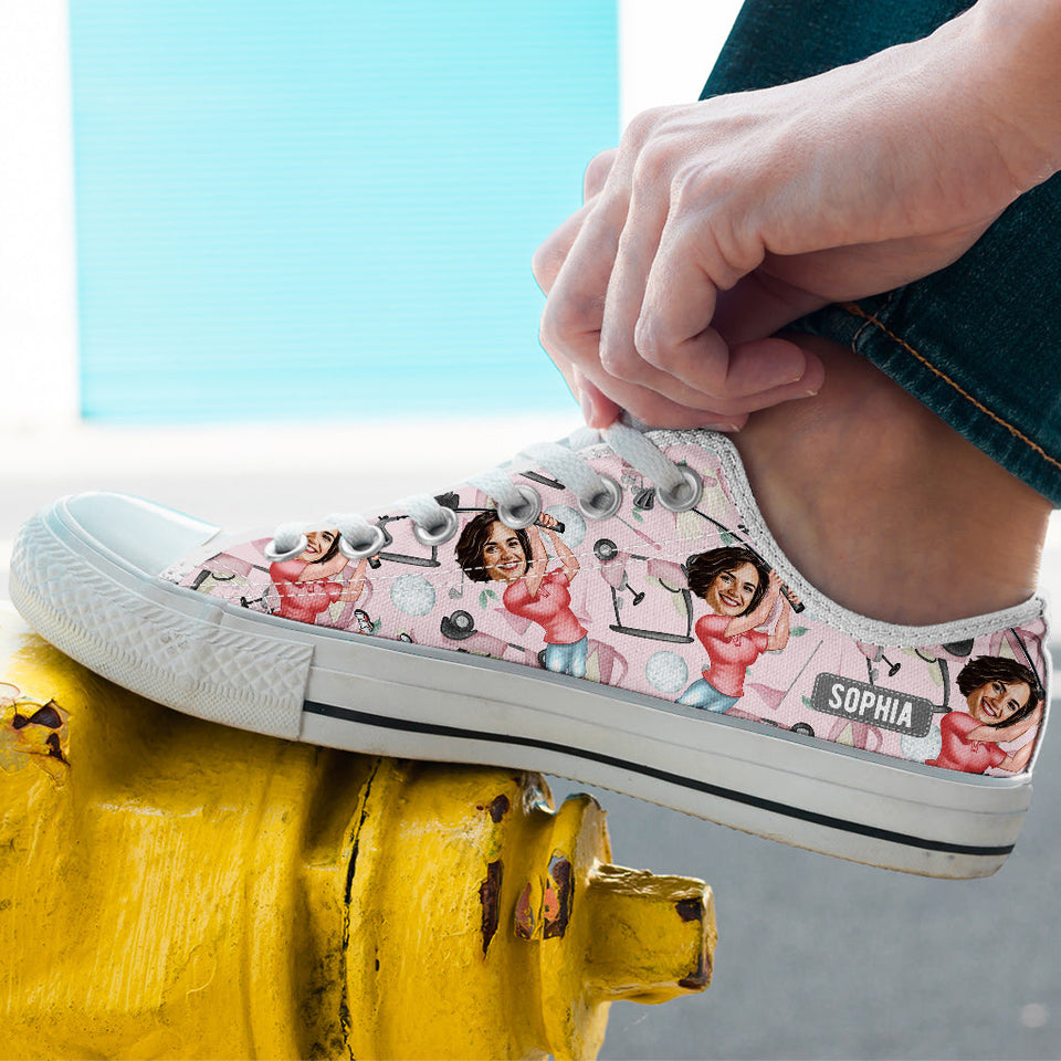 Photo Inserted Funny Golfer - Personalized Golf Low Top Shoes