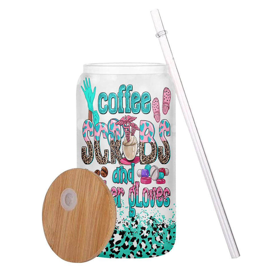 Coffee Scrubs And Rubber Gloves - Personalized Nurse Can Glass