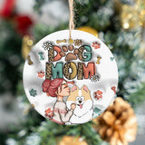 Dog Mom Cat Mom Inflated - Gift for dog lovers, cat lover - Personalized Ceramic Circle Ornament