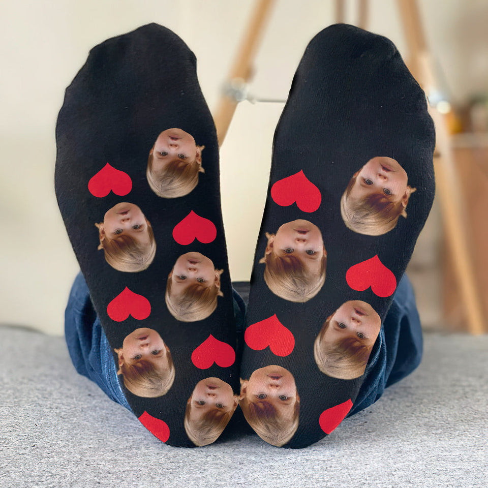 Custom Face Heart Pattern - Personalized granddaughter Socks