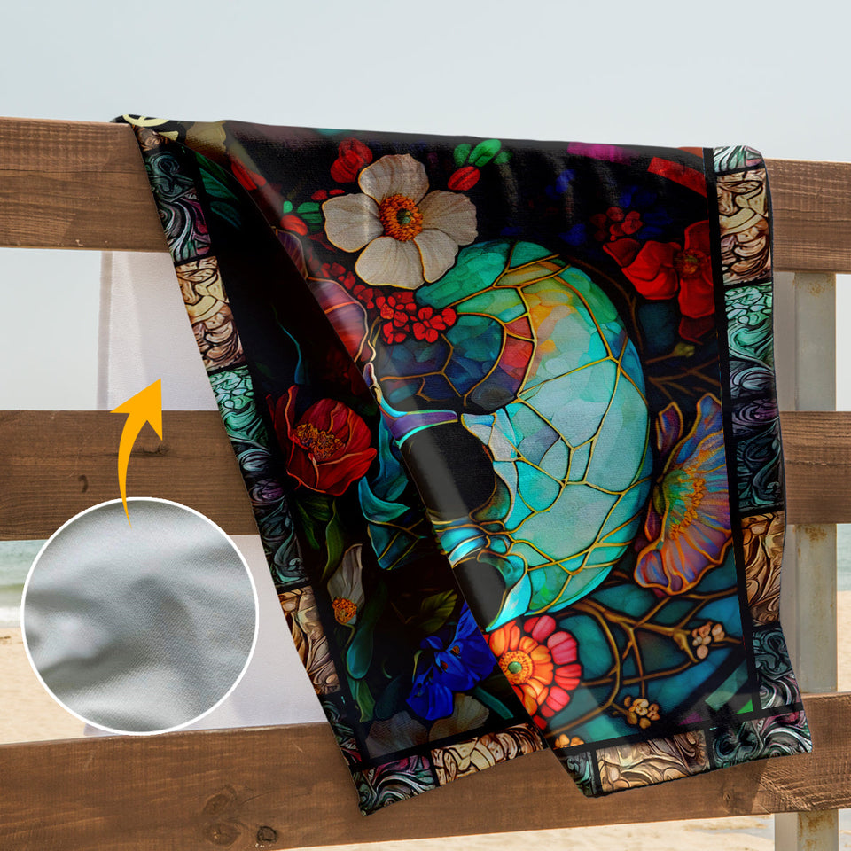 Floral Skull - Personalized Skull Beach Towel