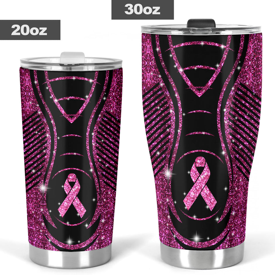 Gobelet anti-cancer du sein à imprimé pailleté « En novembre, on porte du rose » (réf. 0622)