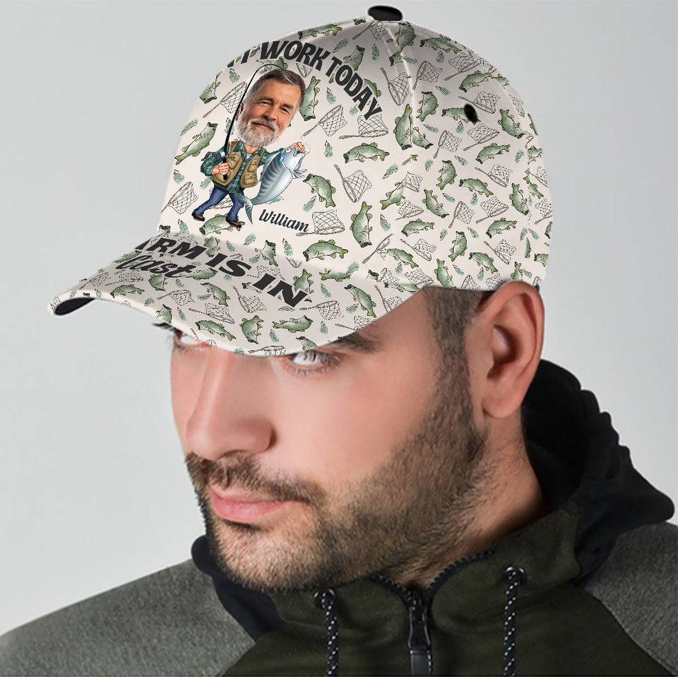 Can't Work Today My Arm Is In A Cast - Personalized Fishing Classic Cap