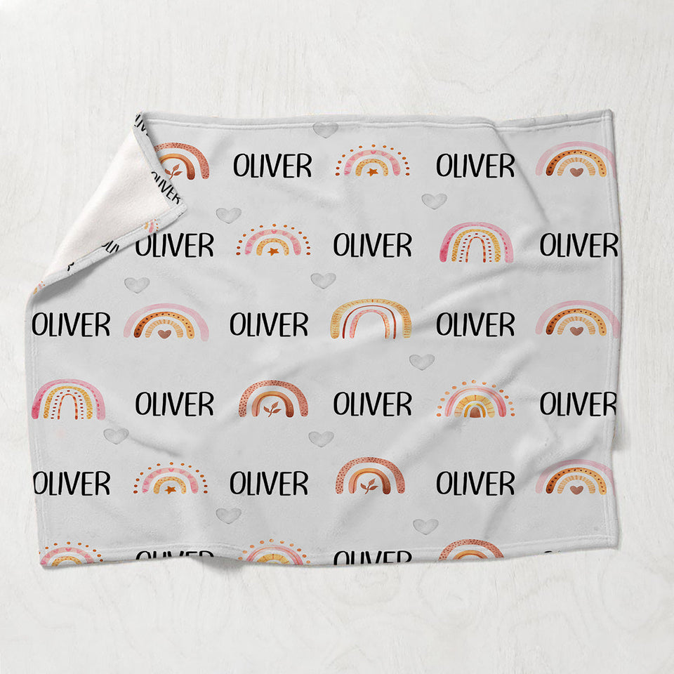Custom Name Retro Rainbow - Personalized grandson Blanket