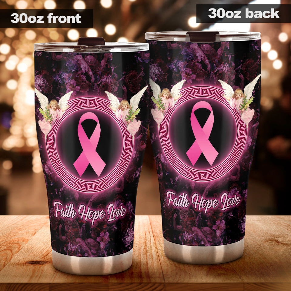 Gobelet de sensibilisation au cancer du sein Faith Hope Love Angel 0622