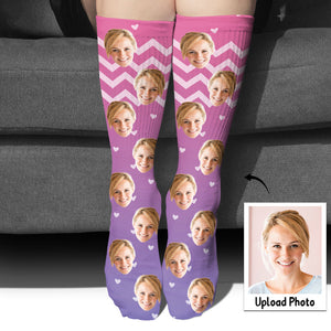 Custom Face Purple Pattern - Personalized Step Mom Socks