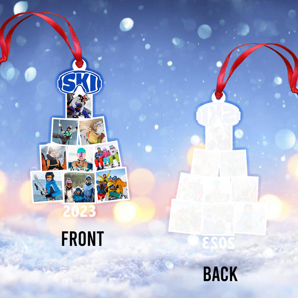 Merry Christmas - Personalized Skiing Transparent Ornament
