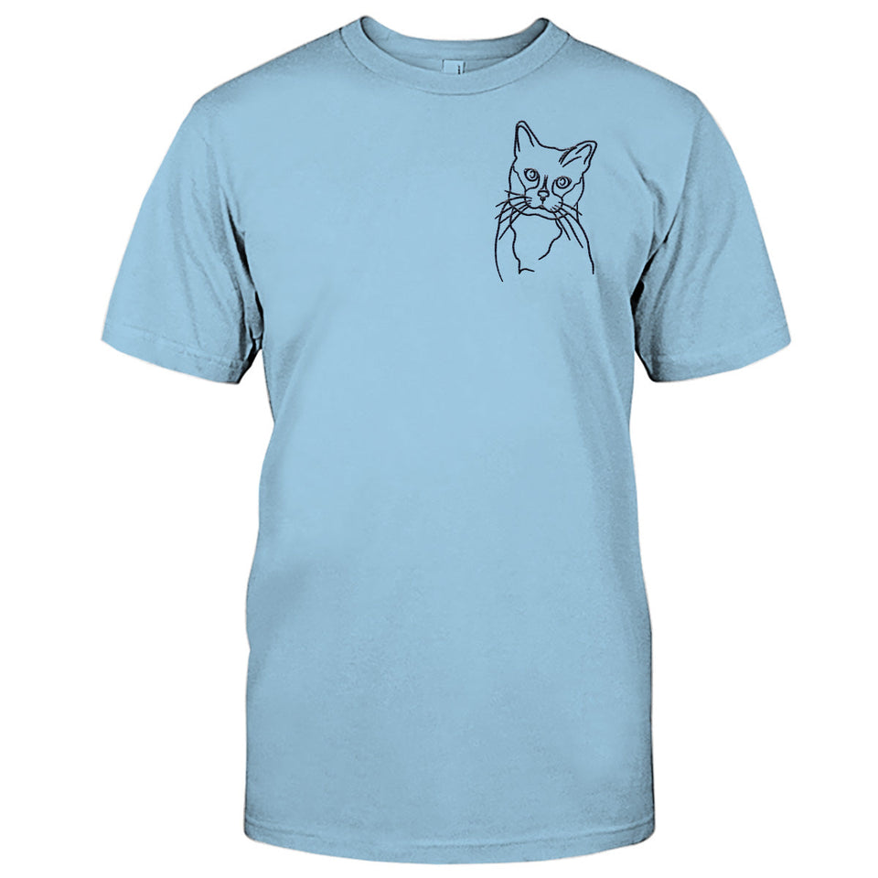 Custom Line Art - Personalized Cat Embroidered T-shirt