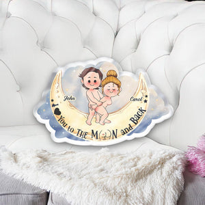 Love You To The Moon And Back - Personalized Couple Shaped Pillow