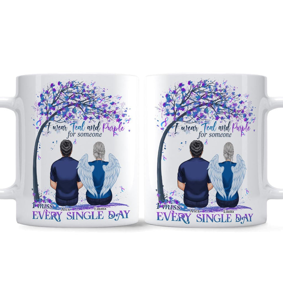 Je porte du turquoise et du violet - Mug personnalisé de prévention du suicide