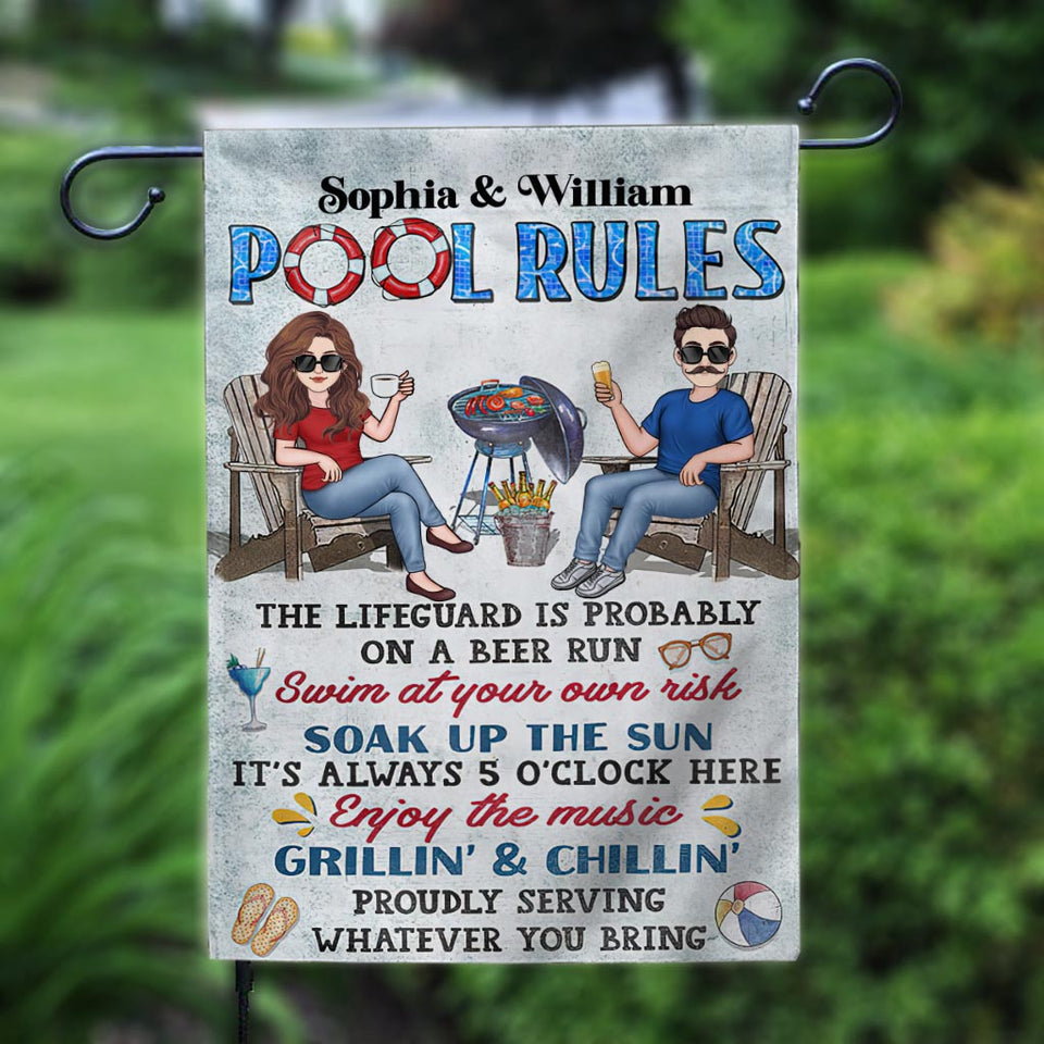 Pool Rules Swim At Your Own Risk - Personalized Backyard Garden Flag
