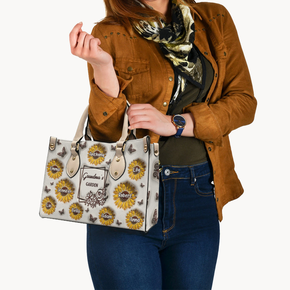 Grandma's Sunflower Garden - Gift for grandma - Personalized Leather Handbag