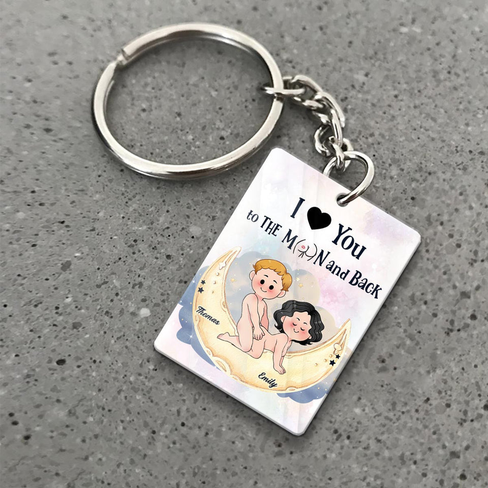 Love You To The Moon And Back - Personalized Couple Keychain