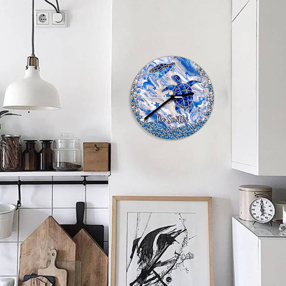 Blue Sea Turtles - Personalized Turtle Wall Clock