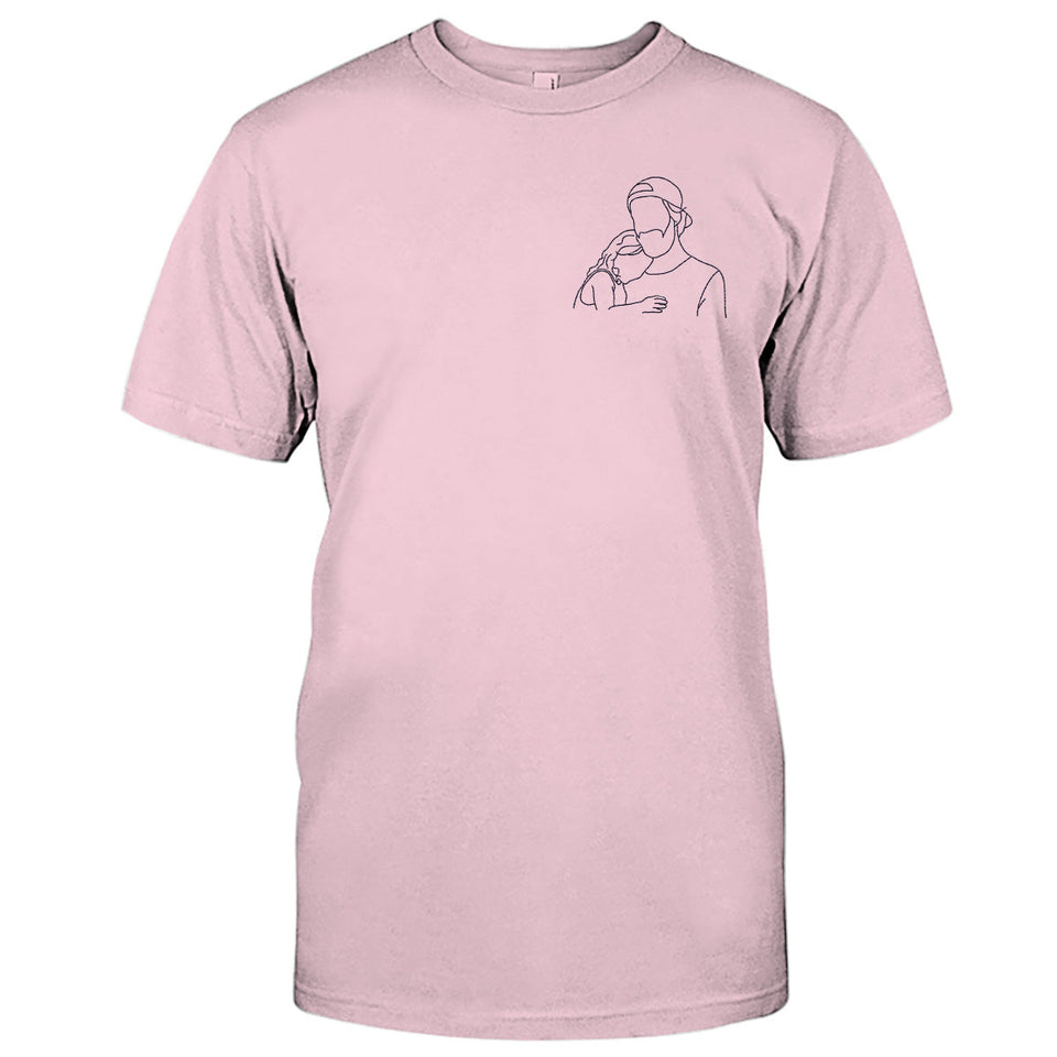 Custom Line Art - Personalized Step Dad Embroidered T-shirt