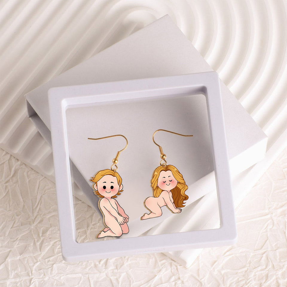 Funny Couple - gift for husband, wife, boyfriend, girlfriend - Personalized Wooden Earrings