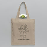 Custom Photo Line Art - Personalized Daughter Embroidered Tote Bag