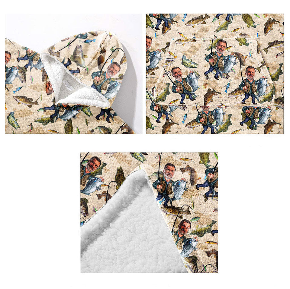 Photo Inserted Funny Fishing - Personalized Fishing Blanket Hoodie